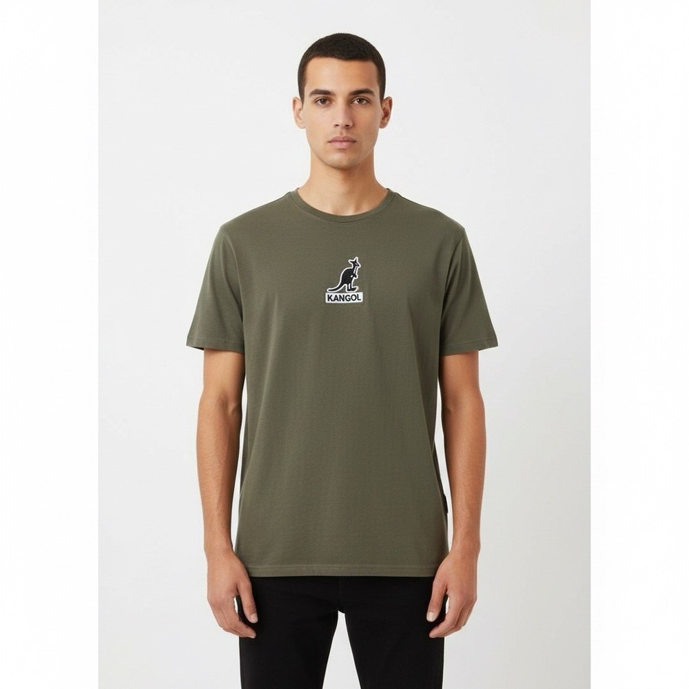 Kangol Born British Logo Tee Mens L Khaki Green Stretch‎ Cotton Streetwear Shirt